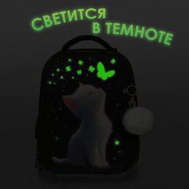 Ранец BRAUBERG PREMIUM, 2 отделения, с брелком, "White kitten", СВЕТЯЩИЙСЯ, 38х29х16 см, 274392
