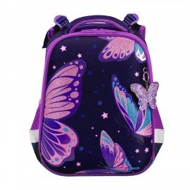 Ранец BRAUBERG PREMIUM, 2 отделения, с брелком, "Shining butterflies", блестки, 38х29х16 см, 274393