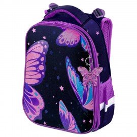 Ранец BRAUBERG PREMIUM, 2 отделения, с брелком, "Shining butterflies", блестки, 38х29х16 см, 274393