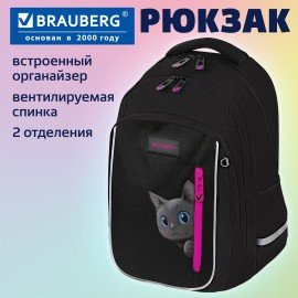 Рюкзак BRAUBERG INTENT, 2 отделения, 4 кармана, "Peering cat", 39х27х14 см, 274396