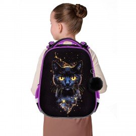 Ранец BRAUBERG ORIGINAL, 2 отделения, с брелком, "Galactic cat", 38х29х16 см, 274403