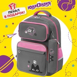 Рюкзак ЮНЛАНДИЯ COMPLETE с пеналом в комплекте, эрго-спинка, "Wonder cat", 42х29х14 см, 274431
