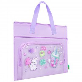 Папка на молнии с ручками BRAUBERG KIDS, ПВХ карман на молнии, "Pink drink", 274474