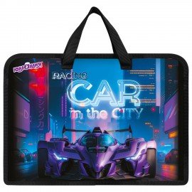 Папка на молнии с ручками ЮНЛАНДИЯ А4, 1 отделение, пластик, ширина 45 мм, "Racing car", 274485