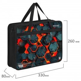 Папка на молнии с ручками BRAUBERG А4, 1 отделение, пластик, 80 мм, "Lava blocks", 274496