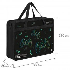 Папка на молнии с ручками BRAUBERG А4, 1 отделение, пластик, 80 мм, "Pixel gamepad", 274497