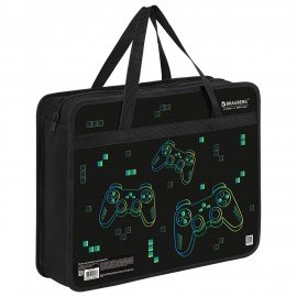 Папка на молнии с ручками BRAUBERG А4, 1 отделение, пластик, 80 мм, "Pixel gamepad", 274497