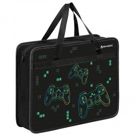 Папка на молнии с ручками BRAUBERG А4, 1 отделение, пластик, 80 мм, "Pixel gamepad", 274497