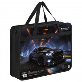 Папка на молнии с ручками BRAUBERG А4, 1 отделение, пластик, 80 мм, "Fast car", 274498