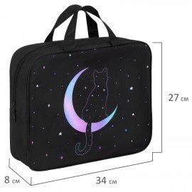 Папка на молнии с ручками BRAUBERG А4, 1 отделение, полиэстер, 80 мм, "Night moon cat", 274502