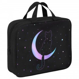 Папка на молнии с ручками BRAUBERG А4, 1 отделение, полиэстер, 80 мм, "Night moon cat", 274502