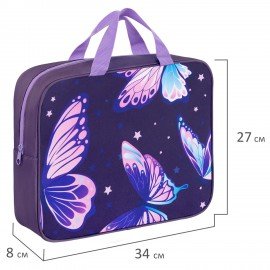 Папка на молнии с ручками BRAUBERG А4, 1 отделение, полиэстер, 80 мм, "Shining butterflies", 274504