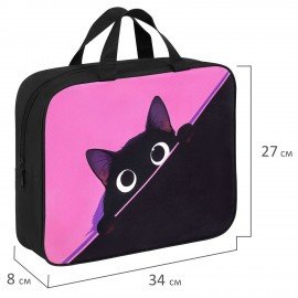 Папка на молнии с ручками BRAUBERG А4, 1 отделение, полиэстер, 80 мм, "Hiding cat", 274506