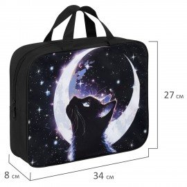 Папка на молнии с ручками BRAUBERG KIDS А4, 1 отделение, полиэстер, 80 мм, "Moon cat", 274513
