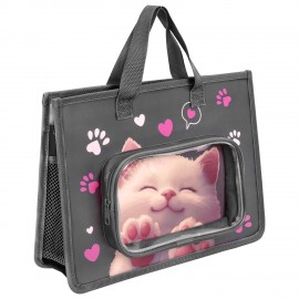 Папка на молнии с ручками BRAUBERG KIDS А4, 1 отделение, доп.карманы, пластик, "Purr cat", 274527