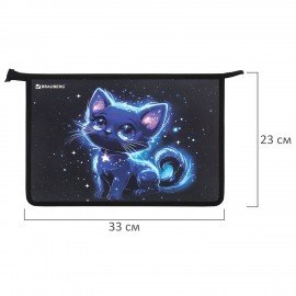 Папка для труда на молнии BRAUBERG А4, 2 отделения, органайзер, "Space kitten", 274531