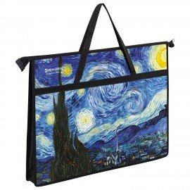 Папка для рисунков и чертежей с ручками BRAUBERG А3, пластик, молния сверху, "Van Gogh", 274540