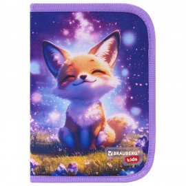 Пенал BRAUBERG KIDS, 1 отделение, 2 откидные планки, 21х14 см, "Chilling fox", 274544