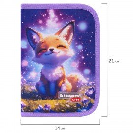 Пенал BRAUBERG KIDS, 1 отделение, 2 откидные планки, 21х14 см, "Chilling fox", 274544