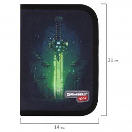 Пенал BRAUBERG KIDS, 1 отделение, 2 откидные планки, 21х14 см, "Neon sword", 274546