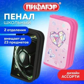 Пенал ПИФАГОР, 2 отделения, ламинированный картон, 19х11 см, АССОРТИ, 274560