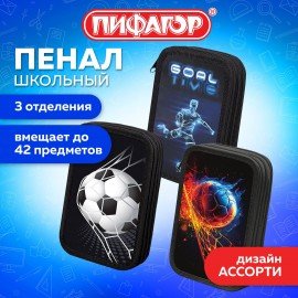 Пенал ПИФАГОР, 3 отделения, ламинированный картон, 19х11 см, АССОРТИ для мальчиков, 274567