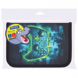 Пенал BRAUBERG, 1 отделение, 1 откидная планка, полиэстер, 21х14 см, "Neon gamepad", 274596