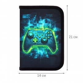 Пенал BRAUBERG, 1 отделение, 1 откидная планка, полиэстер, 21х14 см, "Neon gamepad", 274596