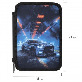 Пенал BRAUBERG, 3 отделения, полиэстер, 21х14 см, "Night race", 274601