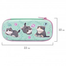 Пенал BRAUBERG, 1 отделение, 1 откидная планка, EVA, 22х10х5 см, "Милые коты", 274604