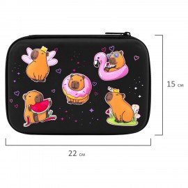 Пенал BRAUBERG KIDS большой удобный с откидной планкой, EVA, 22х15х4 см, "Chilling capybaras", 274607