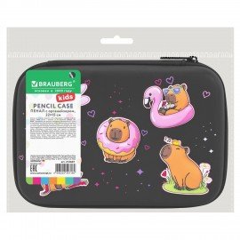 Пенал BRAUBERG KIDS большой удобный с откидной планкой, EVA, 22х15х4 см, "Chilling capybaras", 274607
