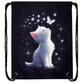 Мешок для обуви BRAUBERG PREMIUM, карман, подкладка, светоотражайка, 43х33 см, "White kitten", 274646