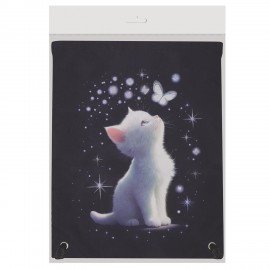 Мешок для обуви BRAUBERG PREMIUM, карман, подкладка, светоотражайка, 43х33 см, "White kitten", 274646