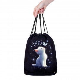 Мешок для обуви BRAUBERG PREMIUM, карман, подкладка, светоотражайка, 43х33 см, "White kitten", 274646