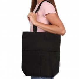 Сумка шоппер HEIKKI (ХЕЙКИ), вельвет, 2 кармана, подкладка, 35х36х10 см, Black, 274653