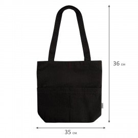 Сумка шоппер HEIKKI (ХЕЙКИ), вельвет, 2 кармана, подкладка, 35х36х10 см, Black, 274653