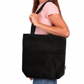 Сумка шоппер HEIKKI (ХЕЙКИ), вельвет, 2 кармана, подкладка, 35х36х10 см, Black, 274653
