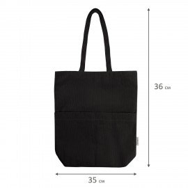 Сумка шоппер HEIKKI (ХЕЙКИ), вельвет, 2 кармана, подкладка, 35х36х10 см, Black, 274653