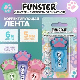 Корректирующая лента FUNSTER (ФАНСТЕР) "Кошачьи лапки", 5 мм х 6 м, ассорти, блистер, 274661