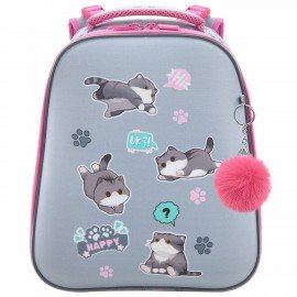 Ранец BRAUBERG UP, 2 отделения, с брелоком, "Милые коты", 36х28х15 см, 274667