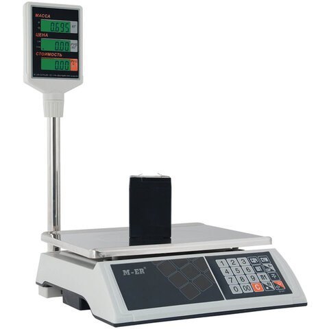 Весы торговые MERTECH M-ER 327P-15.2 LCD (0,05-15 кг), дискретность 2 г, платформа 325x230 мм, со стойкой, 3025