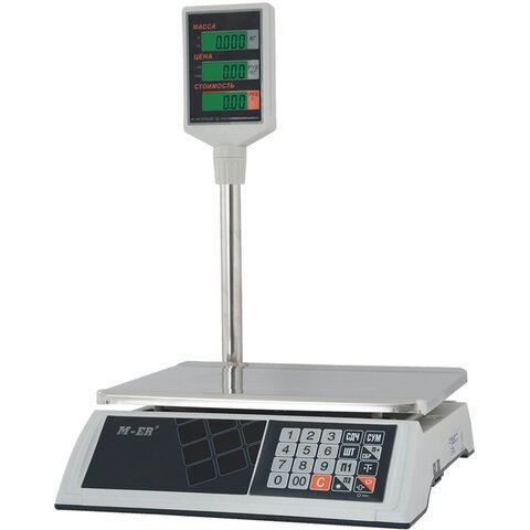 Весы торговые MERTECH M-ER 327P-15.2 LCD (0,05-15 кг), дискретность 2 г, платформа 325x230 мм, со стойкой, 3025