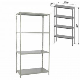 Стеллаж металлический BRABIX "MS Plus-185/50-4", 1850х1000х500 мм, 4 полки, регулируемые опоры, 291106, S241BR155402