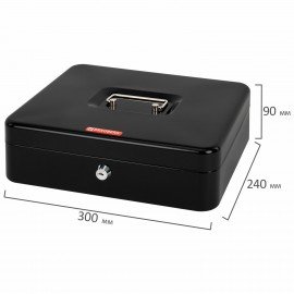 Ящик для денег, ценностей, документов, печатей, 90х240х300 мм, ключевой замок, черный, BRAUBERG, 291348