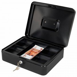 Ящик для денег, ценностей, документов, печатей, 90х240х300 мм, ключевой замок, черный, BRAUBERG, 291348