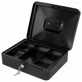 Ящик для денег, ценностей, документов, печатей, 90х240х300 мм, ключевой замок, черный, BRAUBERG, 291348