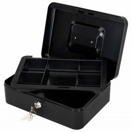 Ящик для денег, ценностей, документов, печатей, 90х180х250 мм, ключевой замок, черный, BRAUBERG, 291349