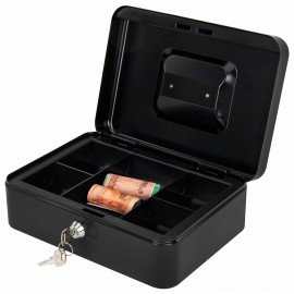 Ящик для денег, ценностей, документов, печатей, 90х180х250 мм, ключевой замок, черный, BRAUBERG, 291349