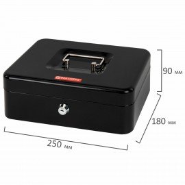 Ящик для денег, ценностей, документов, печатей, 90х180х250 мм, ключевой замок, черный, BRAUBERG, 291349